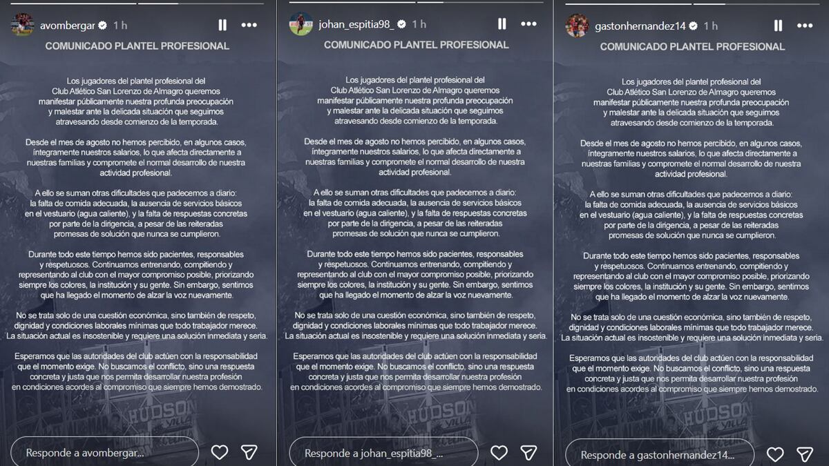 El durísimo comunicado de los jugadores de San Lorenzo: No hay ni agua caliente