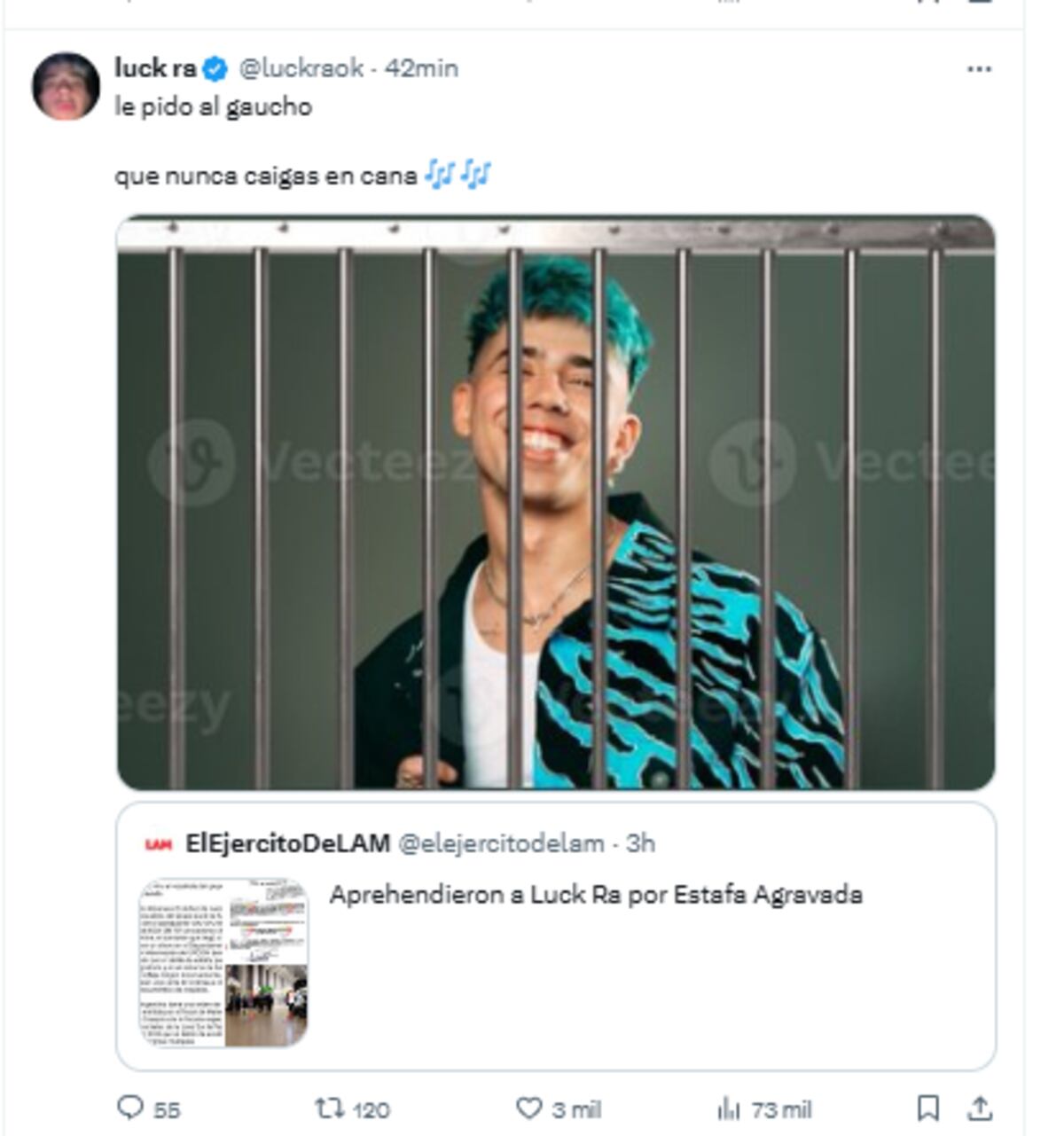 Luck Ra bromeó con su supuesta detención en Bolivia. (Captura)