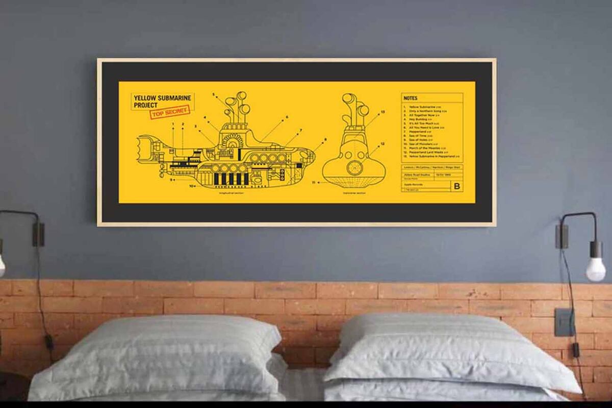 Cuadro apaisado "Submarino amarillo" de los Beatles.