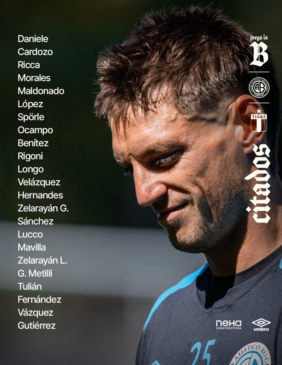Los citados de Belgrano para recibir a Tigre. (Prensa Belgrano)