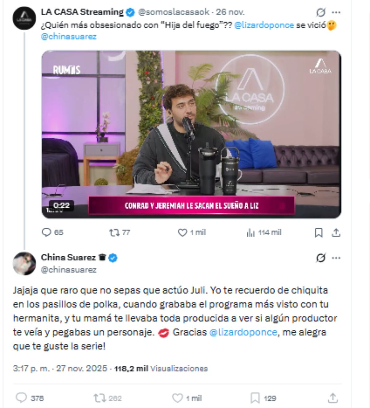 La "China" Suárez apuntó contra Julieta Poggio. (Captura)