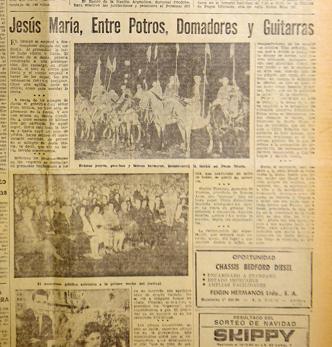 El 10 de enero de 1966, el diario publicó una crónica de la primera noche de la "Fiesta Nacional de Doma y Folklore" de Jesús María.  (Archivo La Voz)