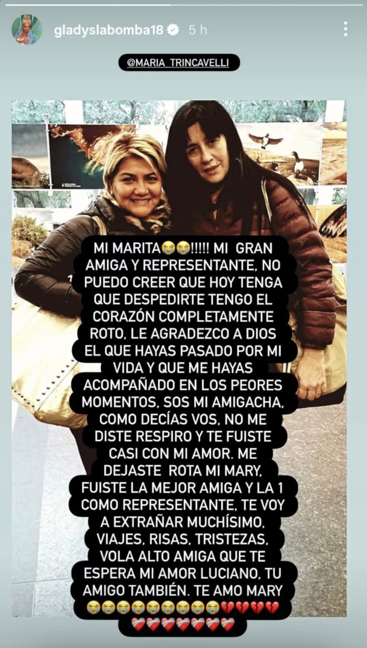 Así se despidió "La Bomba Tucumana" de su representante y amiga Marita Trincavelli. (Foto: Captura de pantalla)