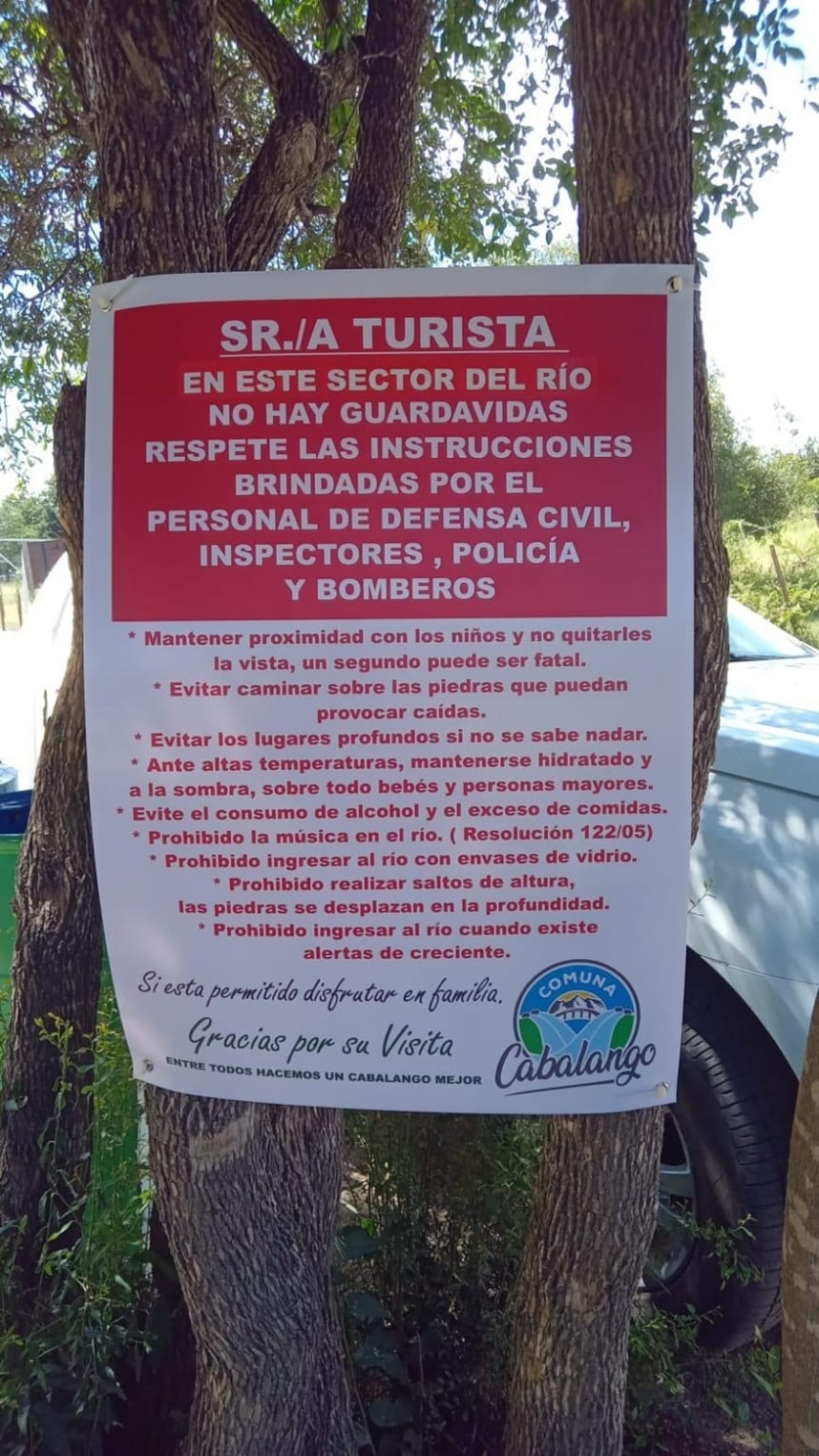 La Comuna de Cabalango presentó en la justicia la señalética sobre las condiciones de seguridad en el río.