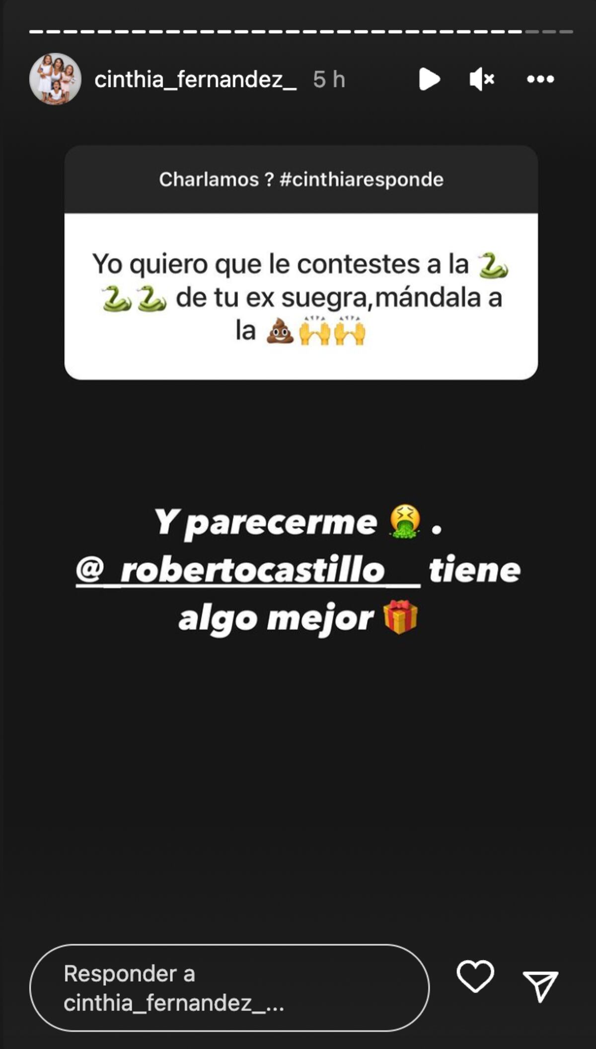 La respuesta de Cinthia a un seguidor que le preguntó por su exsuegra.
