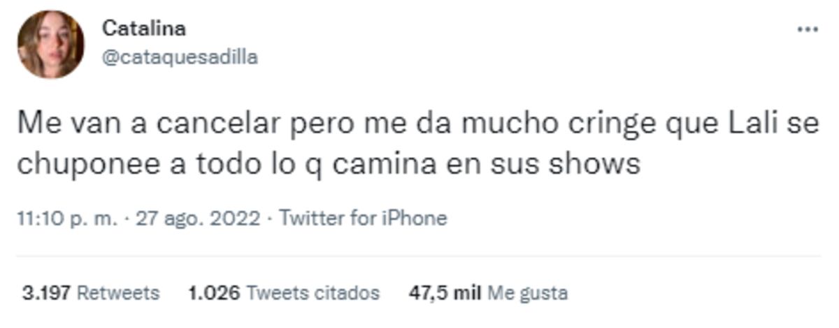 El "me gusta" de Esteban Lamothe que se volvió un palo para Lali (Captura de pantalla)