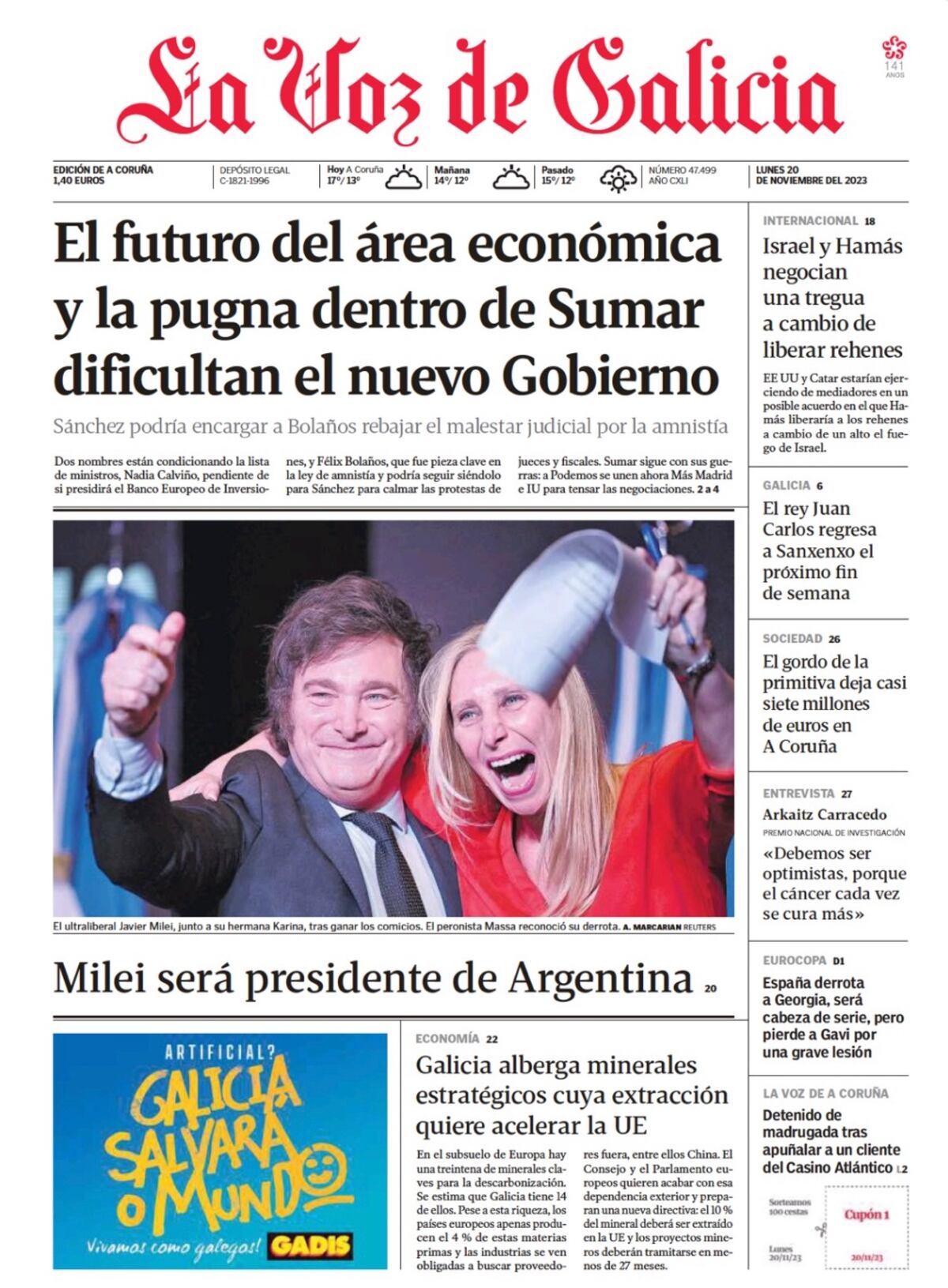 Las tapas de diarios con el triunfo de Milei.