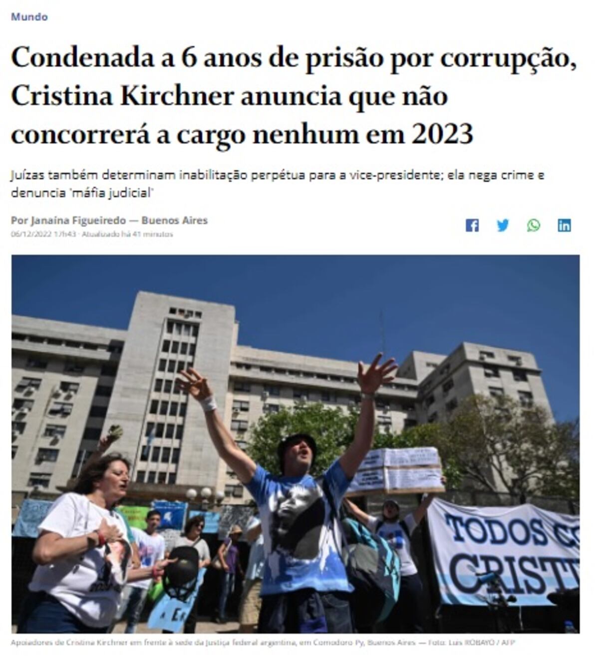 La nota del diario O Globo (Brasil)