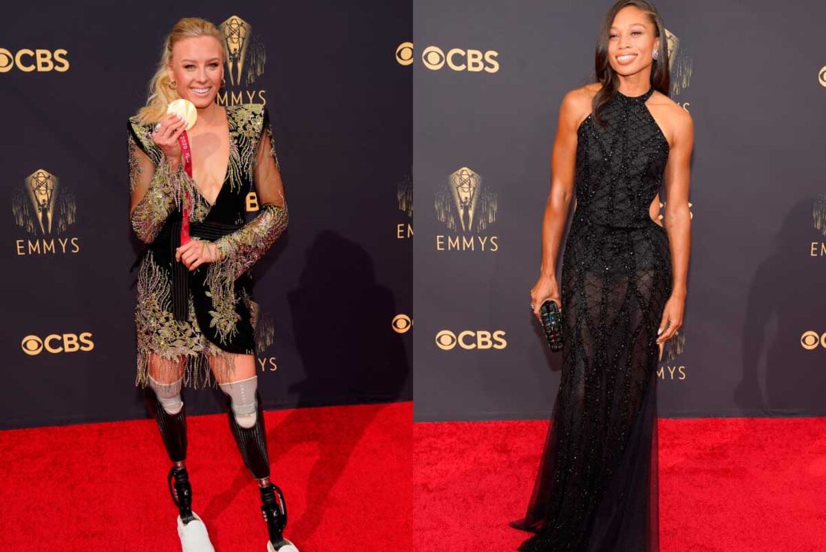 Jessica Long y Allyson Felix en la alfombra roja. (AP)