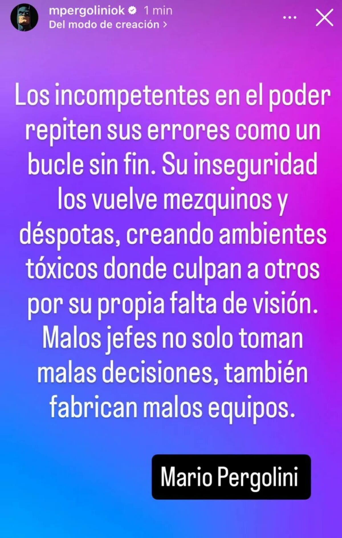 El posteo de Pergolini contra Riquelme. (Captura).
