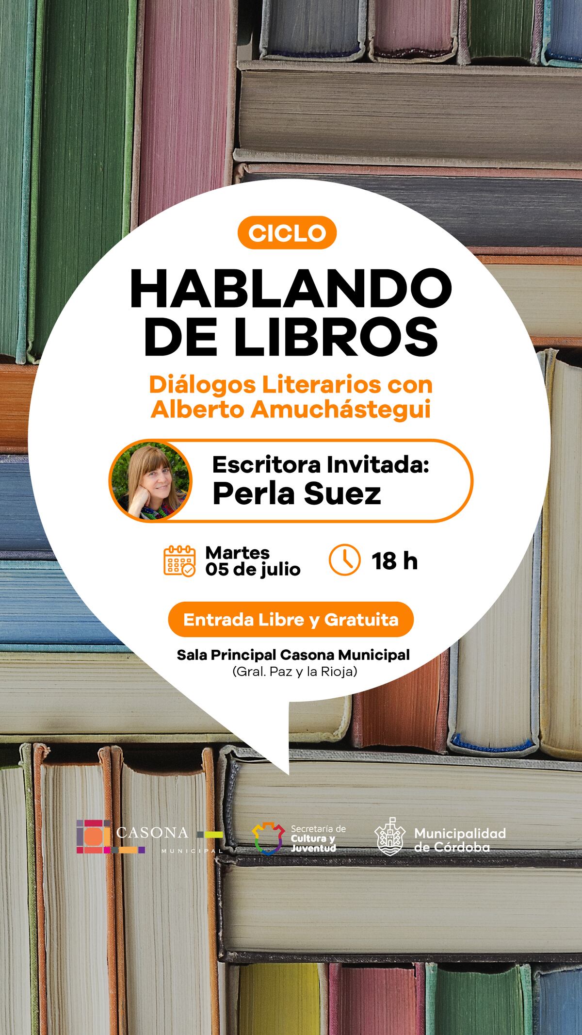 La invitación a la charla con Perla Suez (Gentileza).