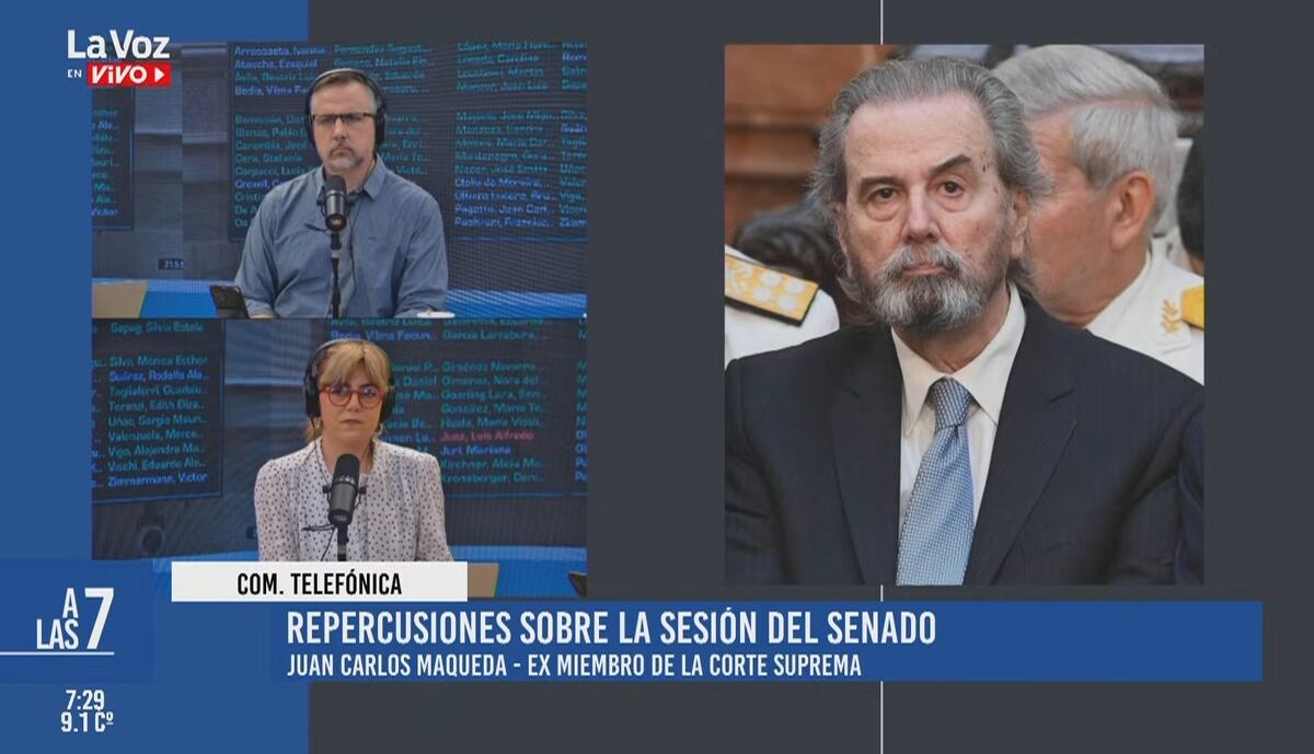Juan Carlos Maqueda, ex juez de la Corte Suprema de Justicia, en diálogo con La Voz en Vivo.