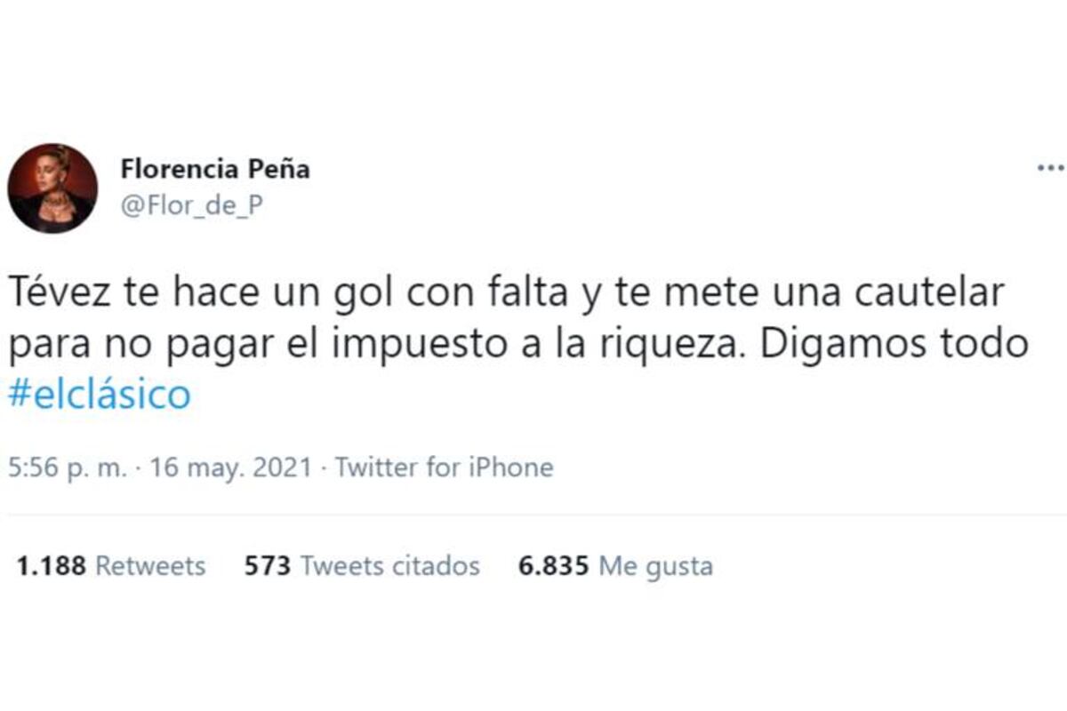 El tuit de Florencia Peña criticando a Carlos Tévez en 2021 (Captura de pantalla / La Nación)