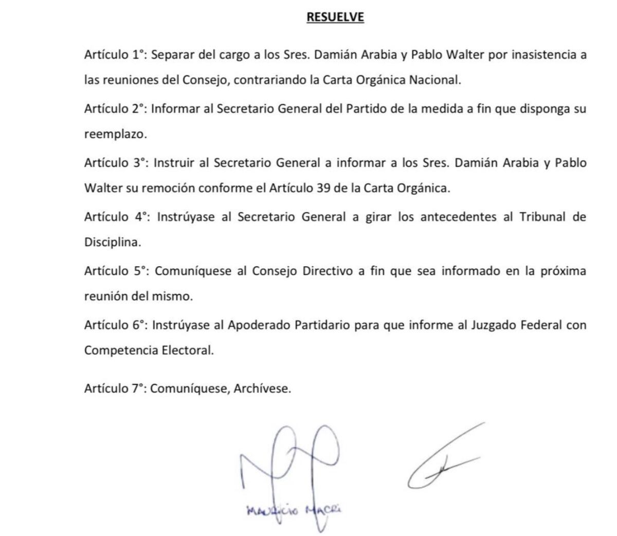 Mauricio Macri echó a Damián Arabia de la vicepresidencia del PRO