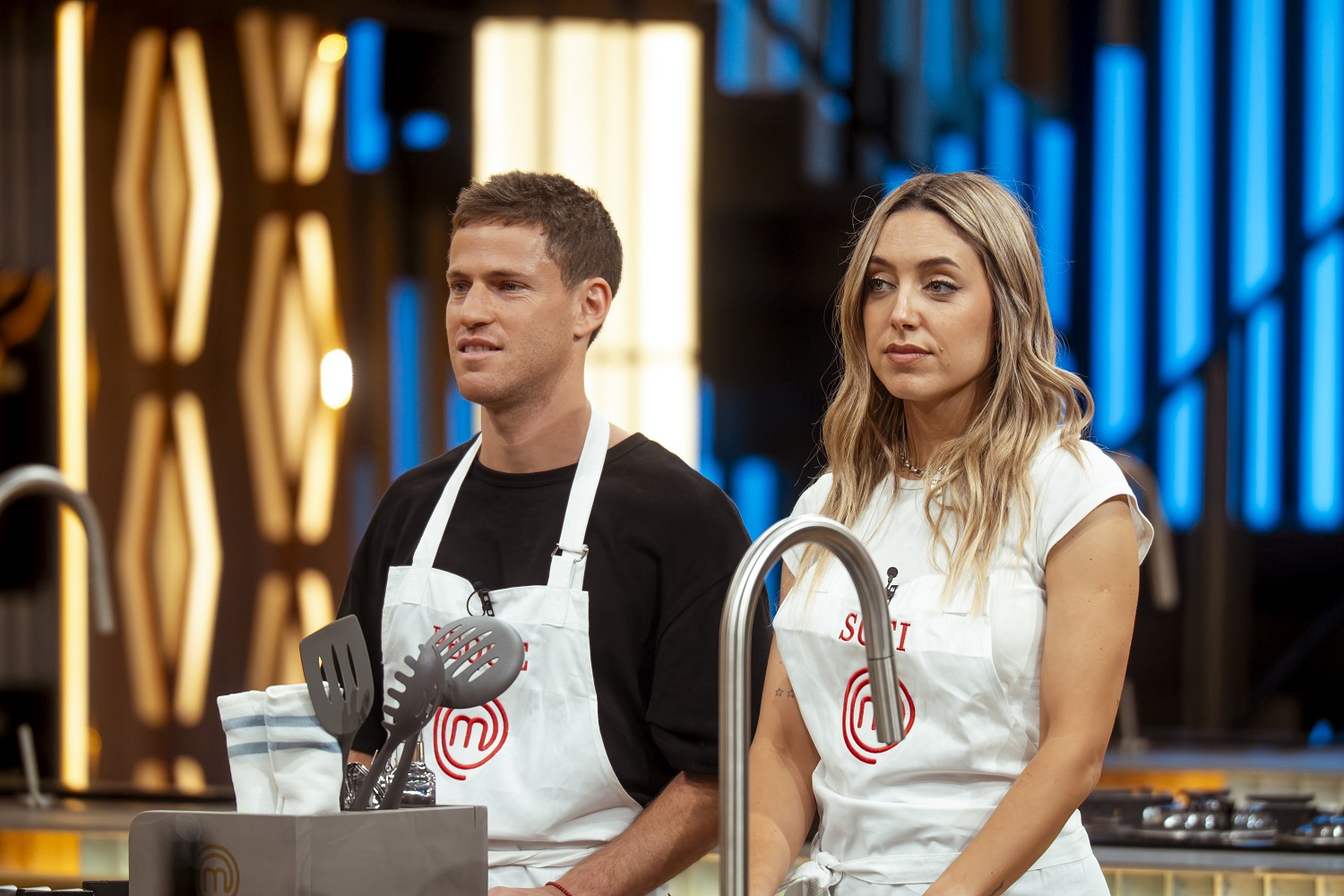 “Peque” Schwartzman y Sofi Martínez, destacados en el comienzo de "MasterChef". (Gentileza Adrián Díaz/Telefe).