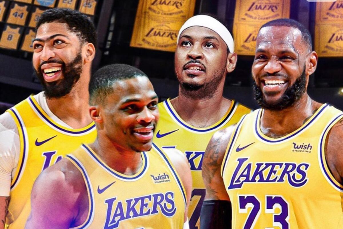 Fotomontaje con las estrellas de Los Angeles Lakers. De izquierda a derecha: Anthony Davis, Russell Westbrook, Carmelo Antonhy y Lebron James. El equipo nunca fue tal y fracasó. (Fotomontaje)