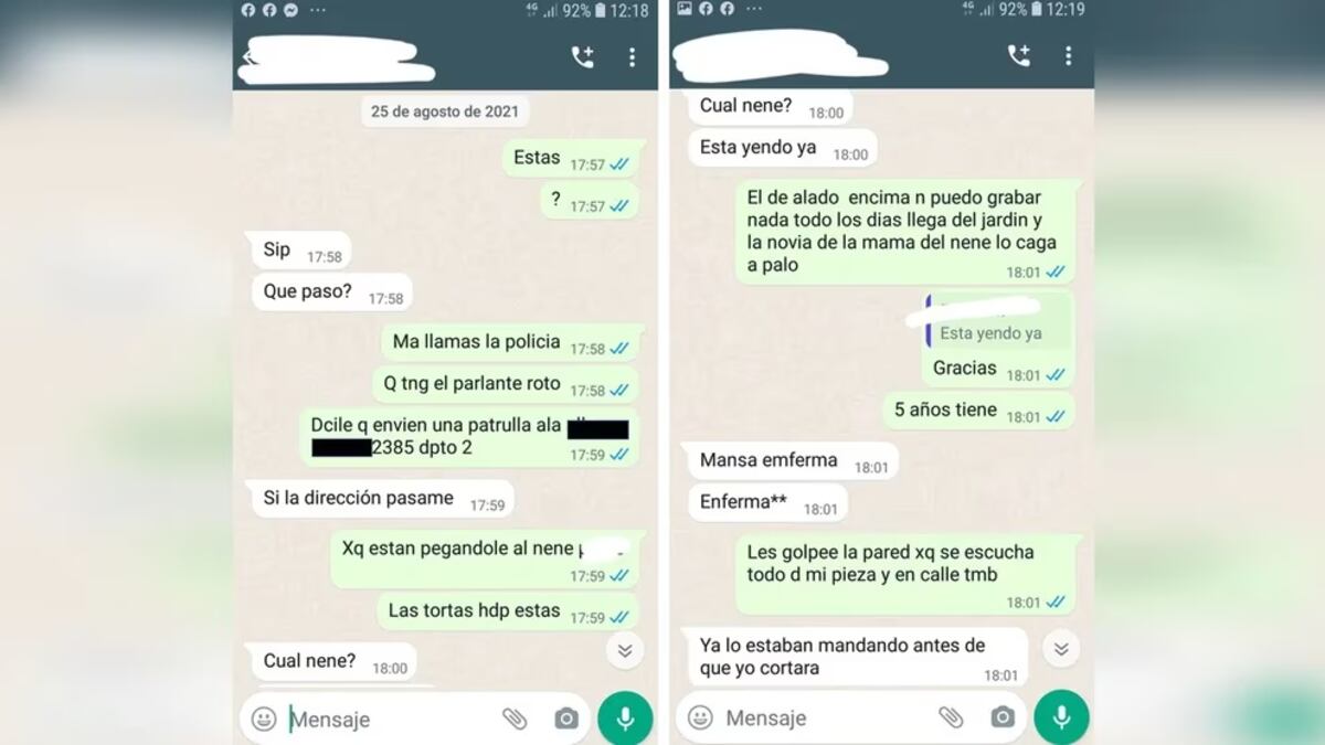 Las capturas de pantalla que compartió la vecina.