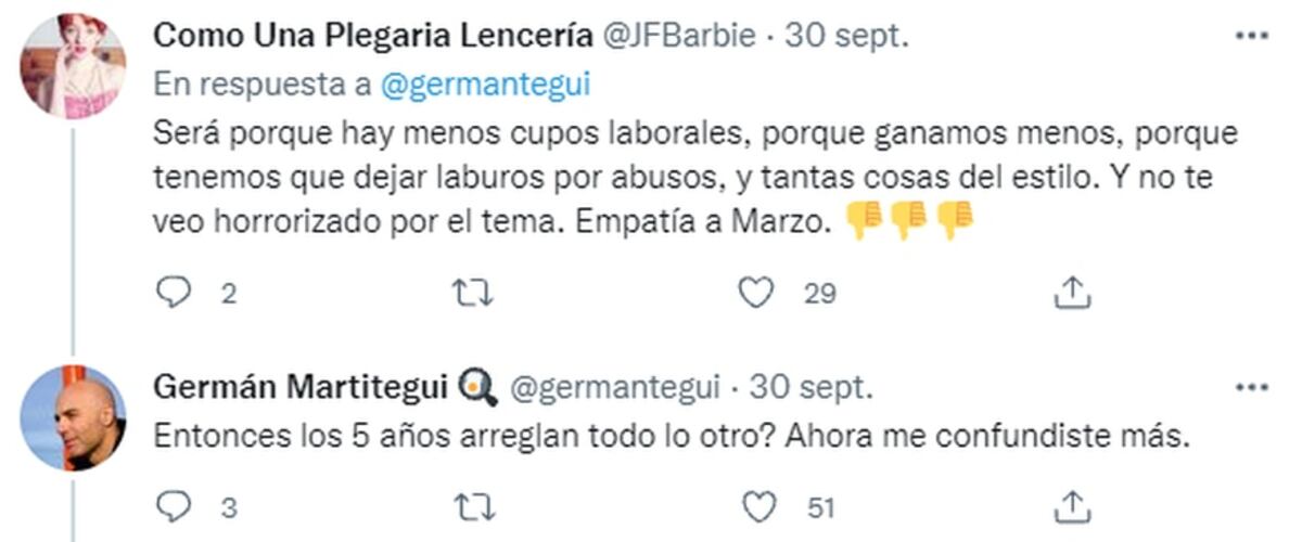 Germán Martitegui generó polémica en Twitter al preguntarse porqué las mujeres se jubilan antes que los hombres