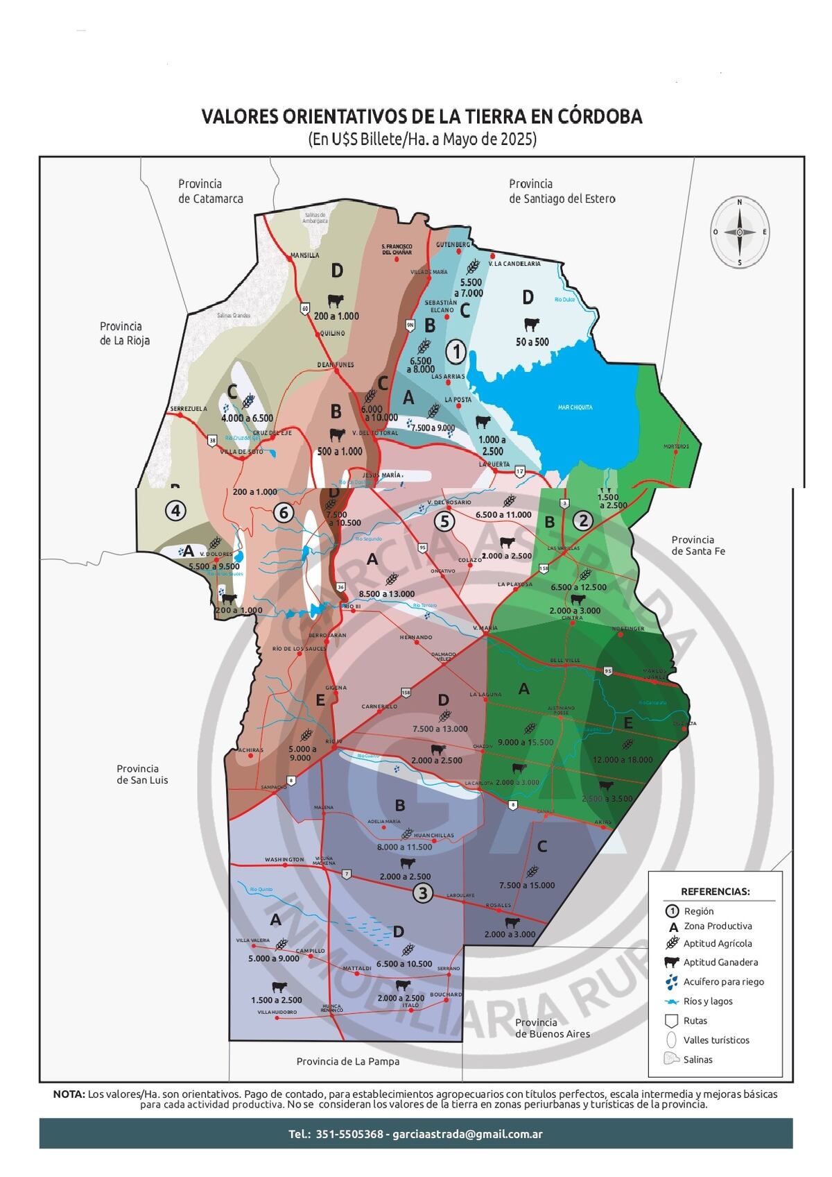 EL VALOR DE LA TIERRA. El precio de las hectáreas agrícolas y ganadera en Córdoba, actualizado a mayo de 2025. (Gentileza Inmobiliaria García Astrada)