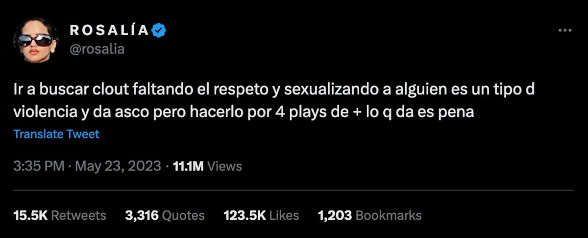 El primer mensaje de Rosalía contra JC Reyes. (Foto: Captura de pantalla)