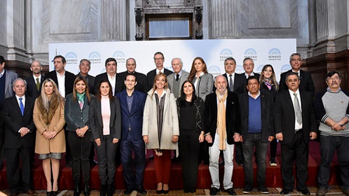 Primera sesión del Parlamento del Clima, en 2017, presidida por la entonces vicepresidenta Gabriela Michetti y el presidente de la comisión de Ambiente (entonces), Fernando "Pino" Solanas. (Gentileza)