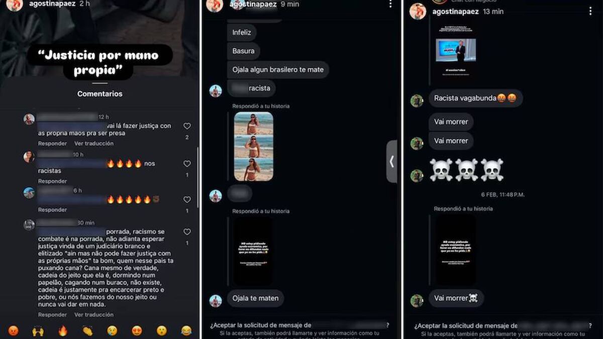 Agostina Paéz compartió capturas de pantalla que muestran las graves amenazas que recibe. (Capturas / Infobae)