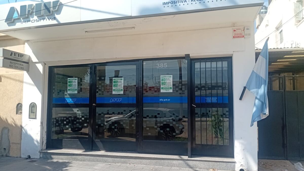 La oficina de la receptoría de Afip (ahora Arca) en Río Tercero. Esta semana cierra.