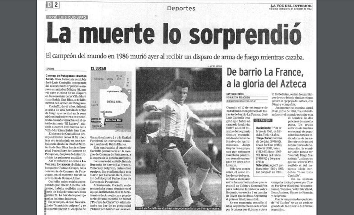 Así reflejó La Voz la muerte del ídolo del fútbol cordobés.