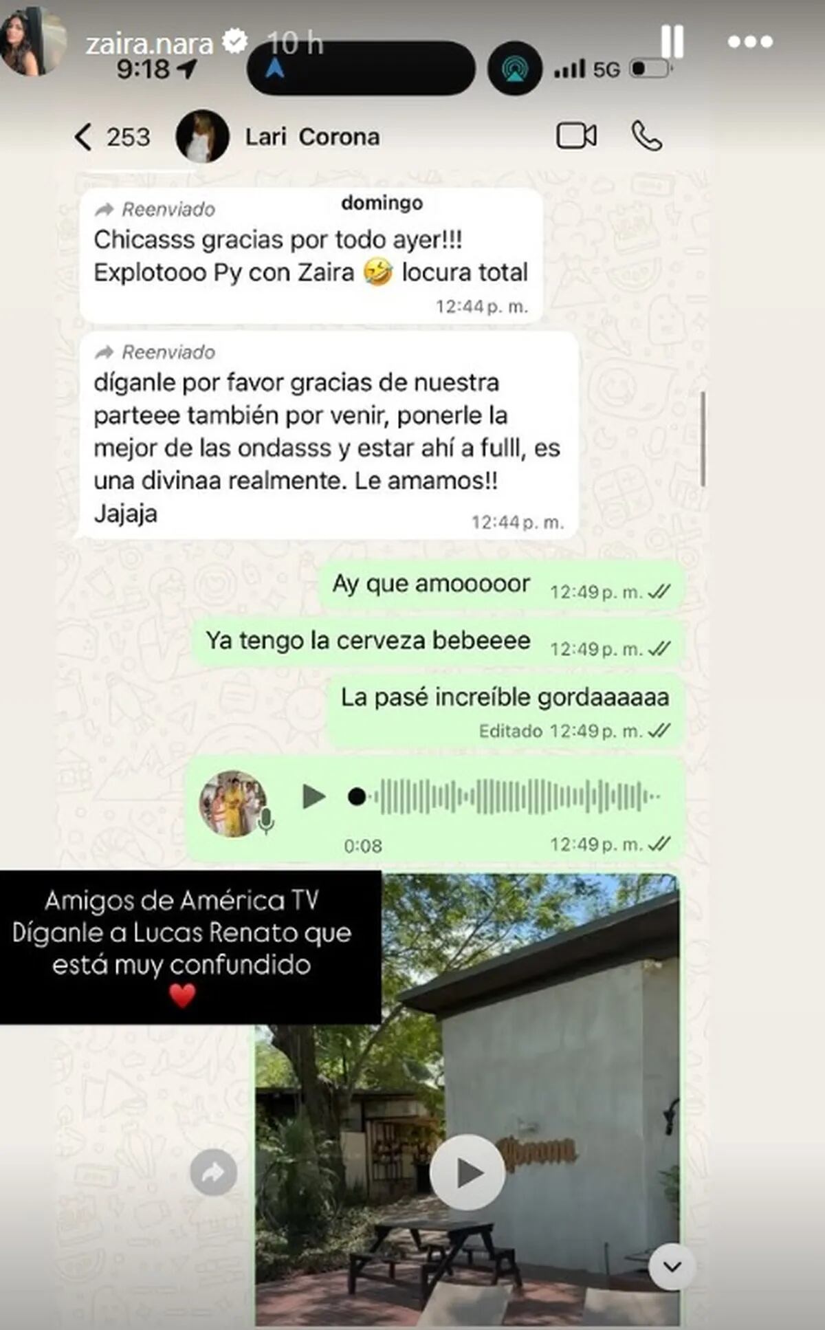 Zaira Nara le responde a Lucas Renato.
