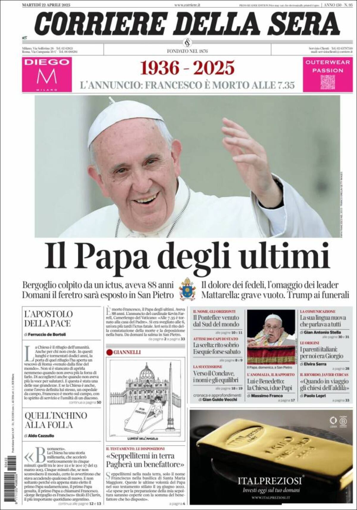 Las tapas de los diarios de Argentina y el mundo por la muerte del papa Francisco.