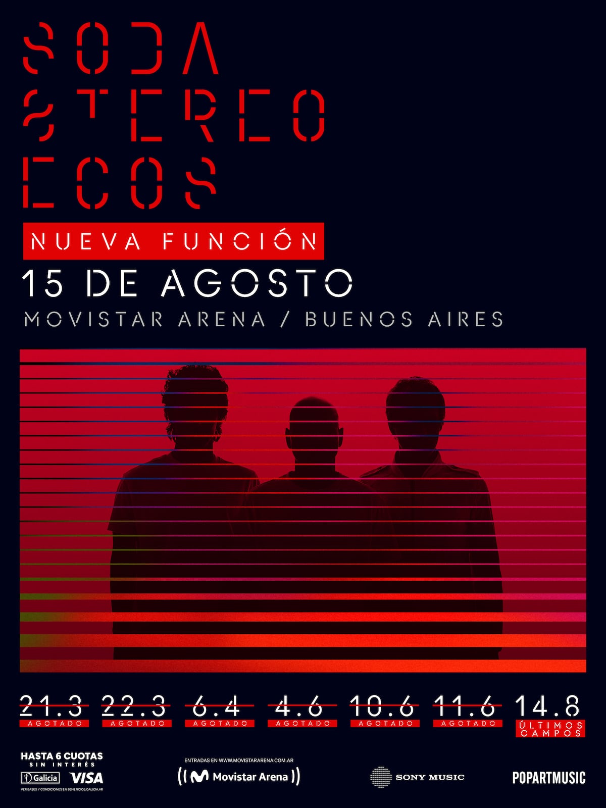 Soda Stereo anunció su octavo show en el Movistar Arena. (Prensa Soda Stereo).