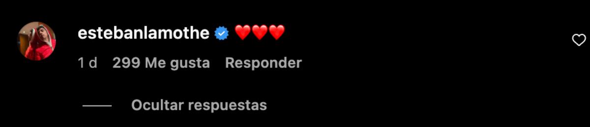 El comentario de Esteban Lamothe en la foto con la que Julieta Zylberberg anunció su segundo embarazo. (Foto: Captura de pantalla)