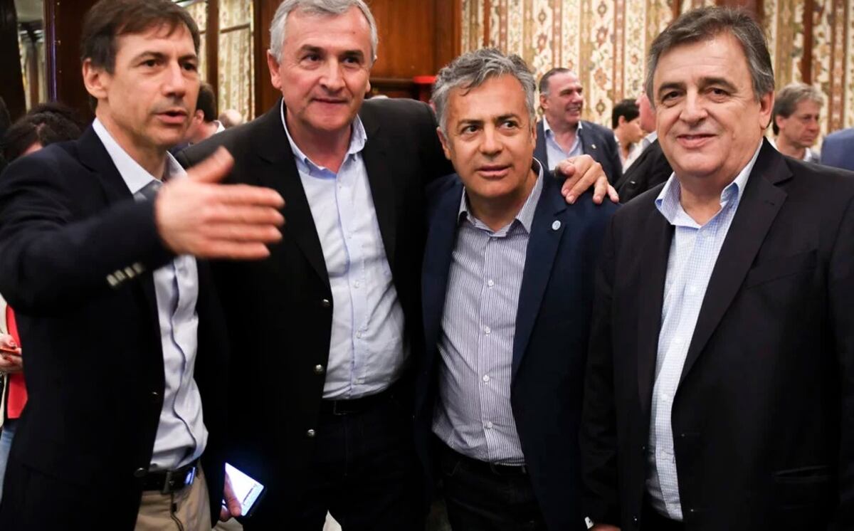 Opositores. Naidenoff, Gerardo Morales, Cornejo y Negri, referentes de Juntos por el Cambio. (La Voz / Archivo)