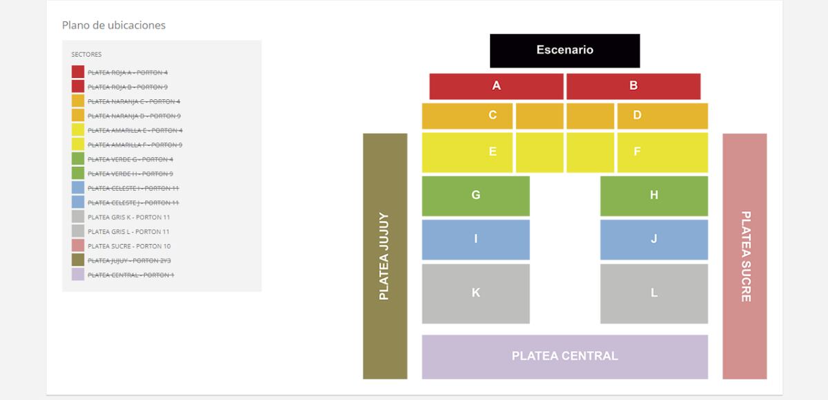 Las ubicaciones disponibles para el concierto de Fito Páez. (Captura)