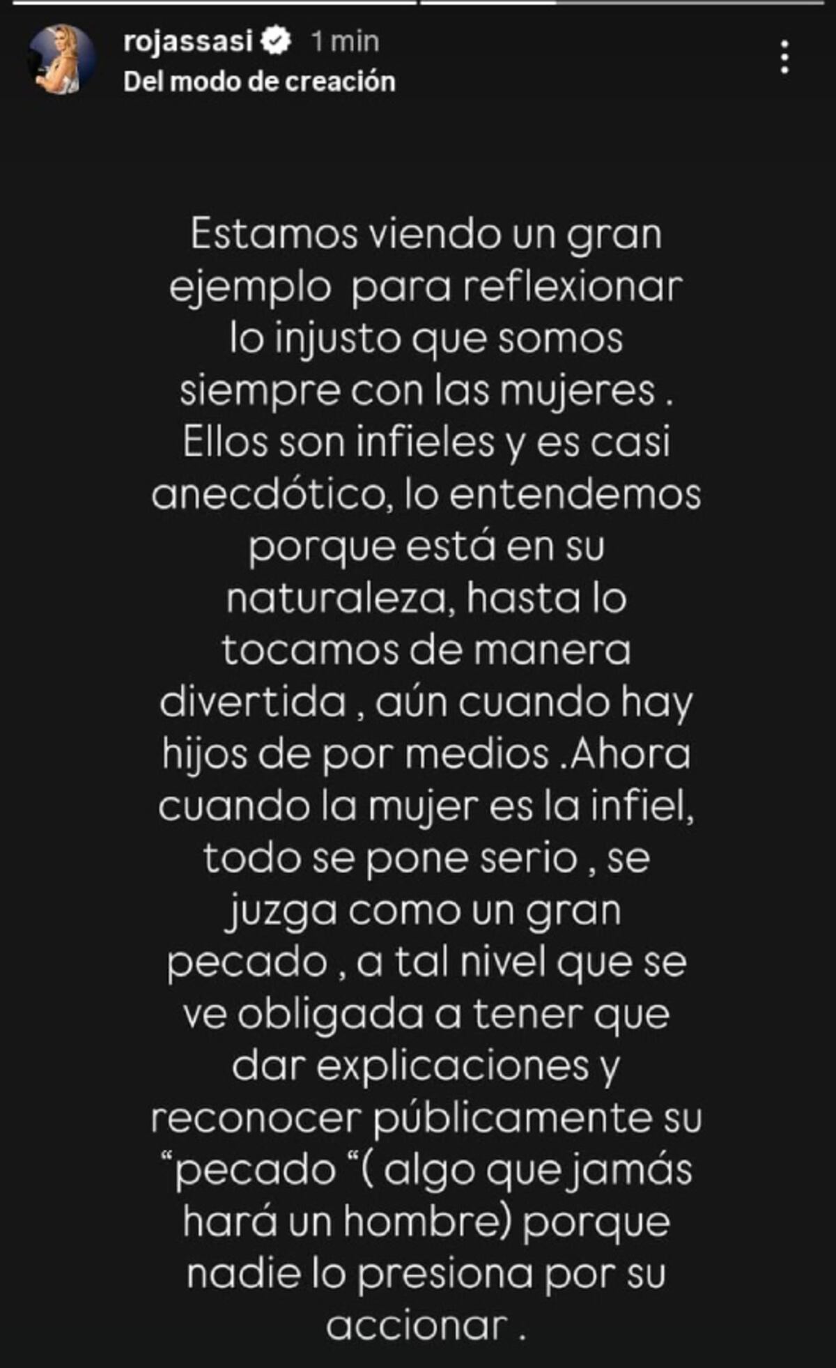 El texto que compartió Sabrina Rojas. (Captura)