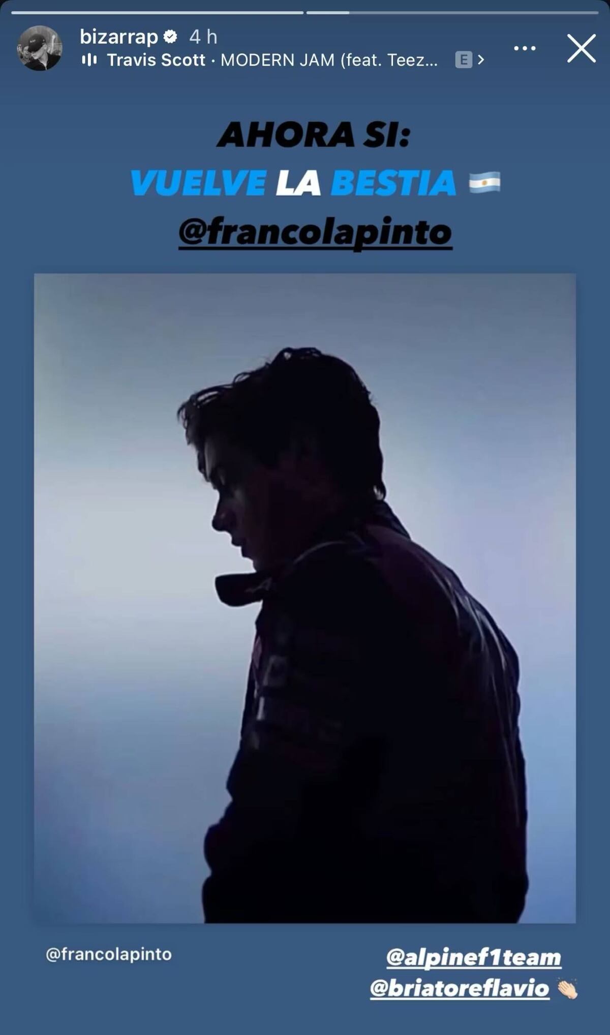 El mensaje de Bizarrap para Colapinto (Instagram)