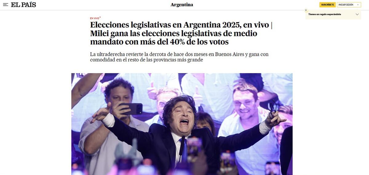 Elecciones Legislativas 2025. Los medios del mundo reflejan el resultado de la elección en Argentina. (Captura)