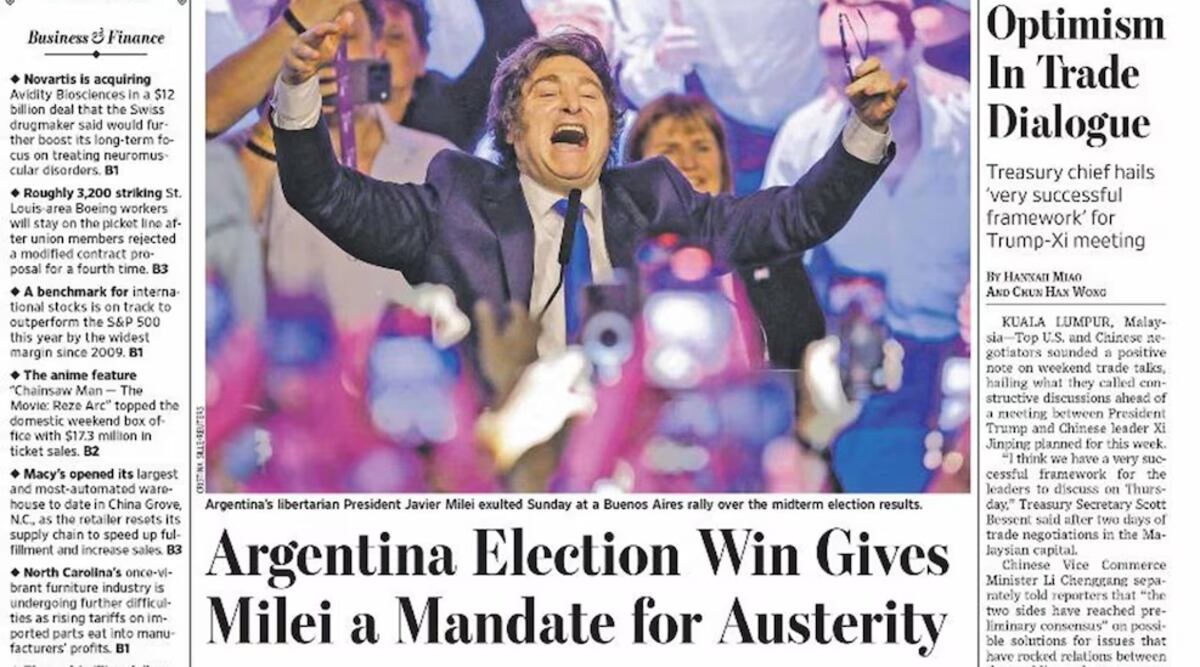 El Wall Street Journal analizó las elecciones: “Los barrios marginales abandonaron el peronismo y le dieron la victoria a Milei”.