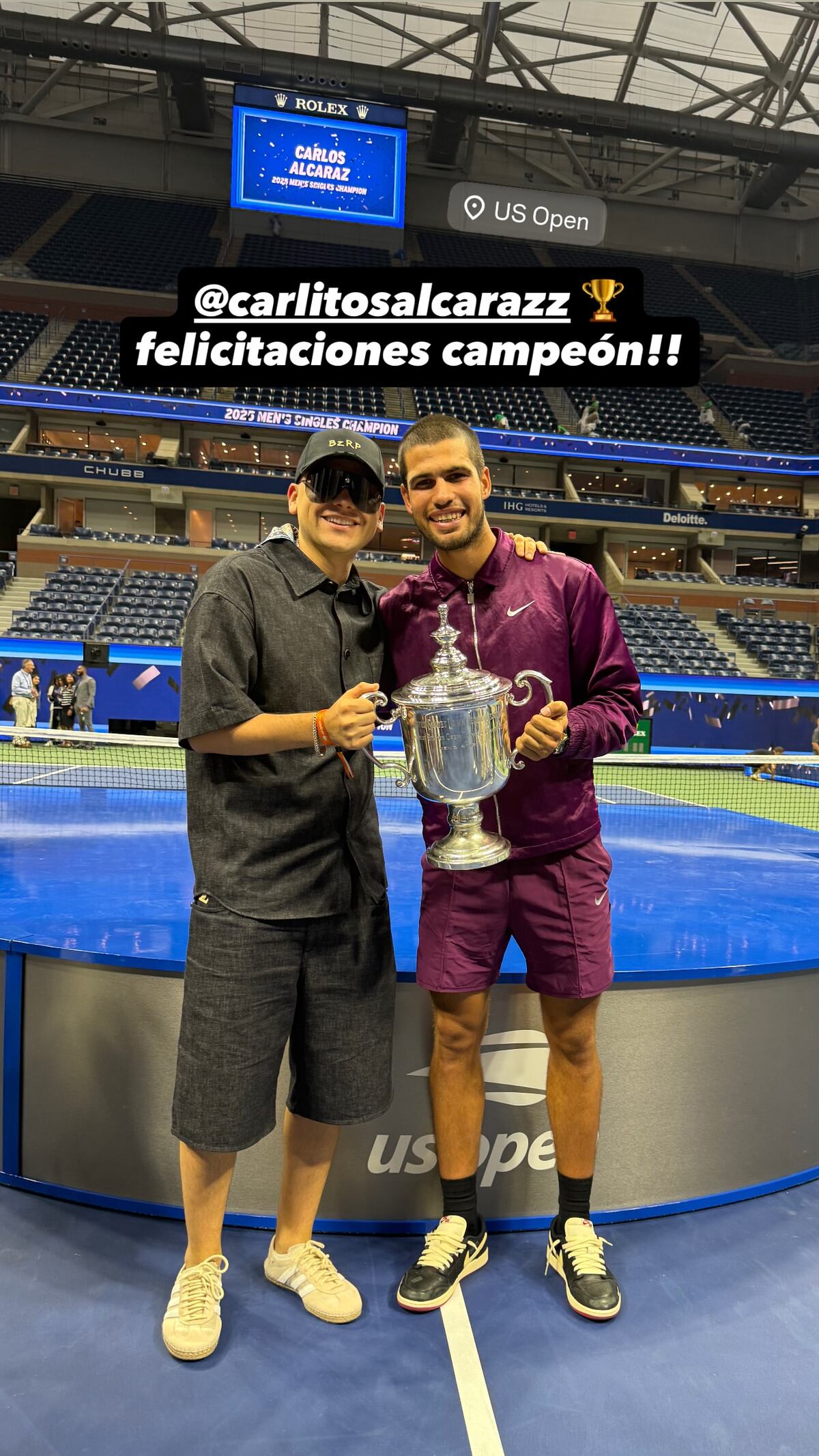 Bizarrap acompañó a Carlos Alcaraz en la final del US Open. (Instagram @bizarrap).