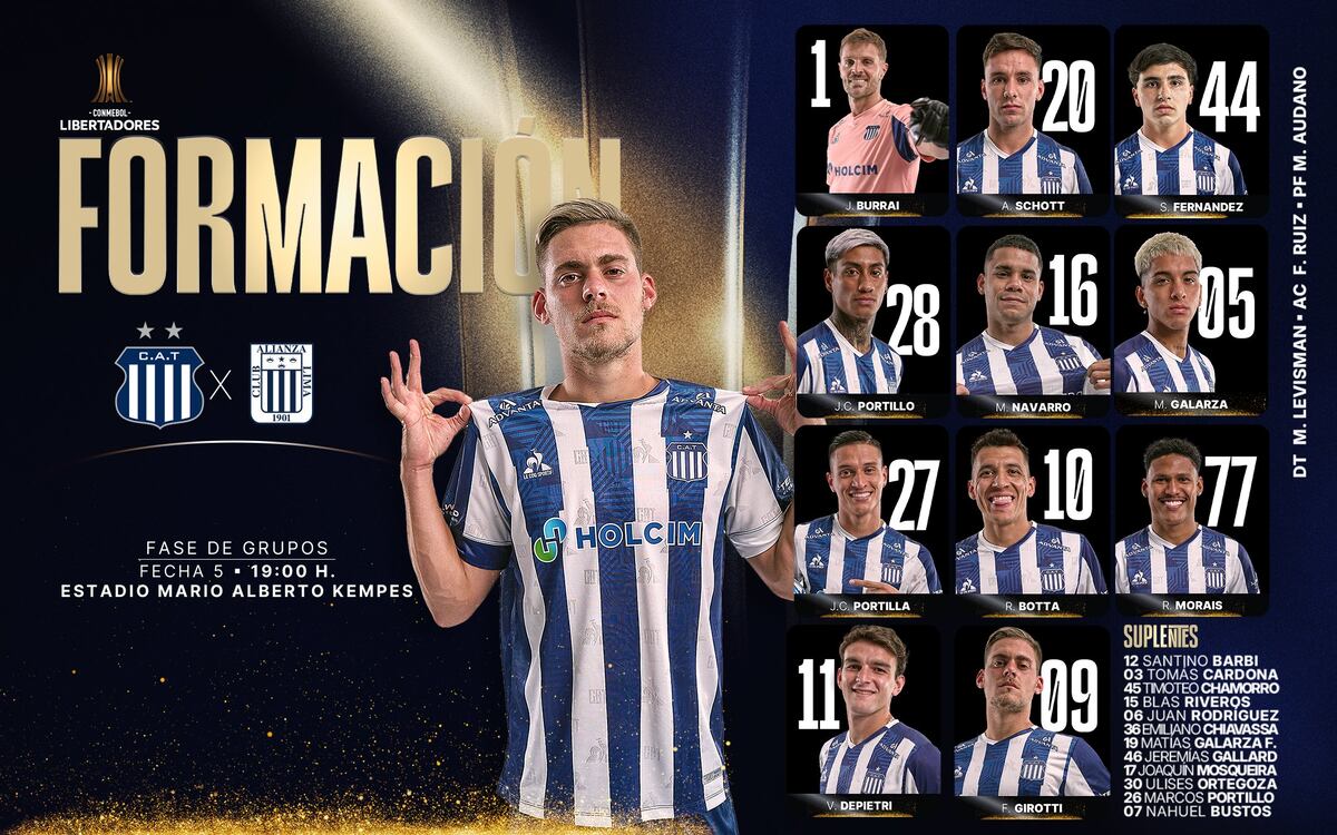 La formación de Talleres para jugar ante Alianza Lima. (Prensa Talleres)