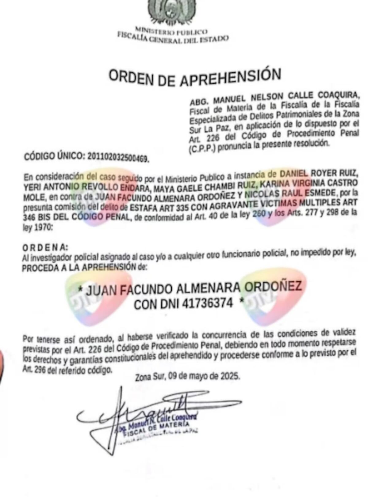 La orden de detención para Luck Ra en Bolivia.