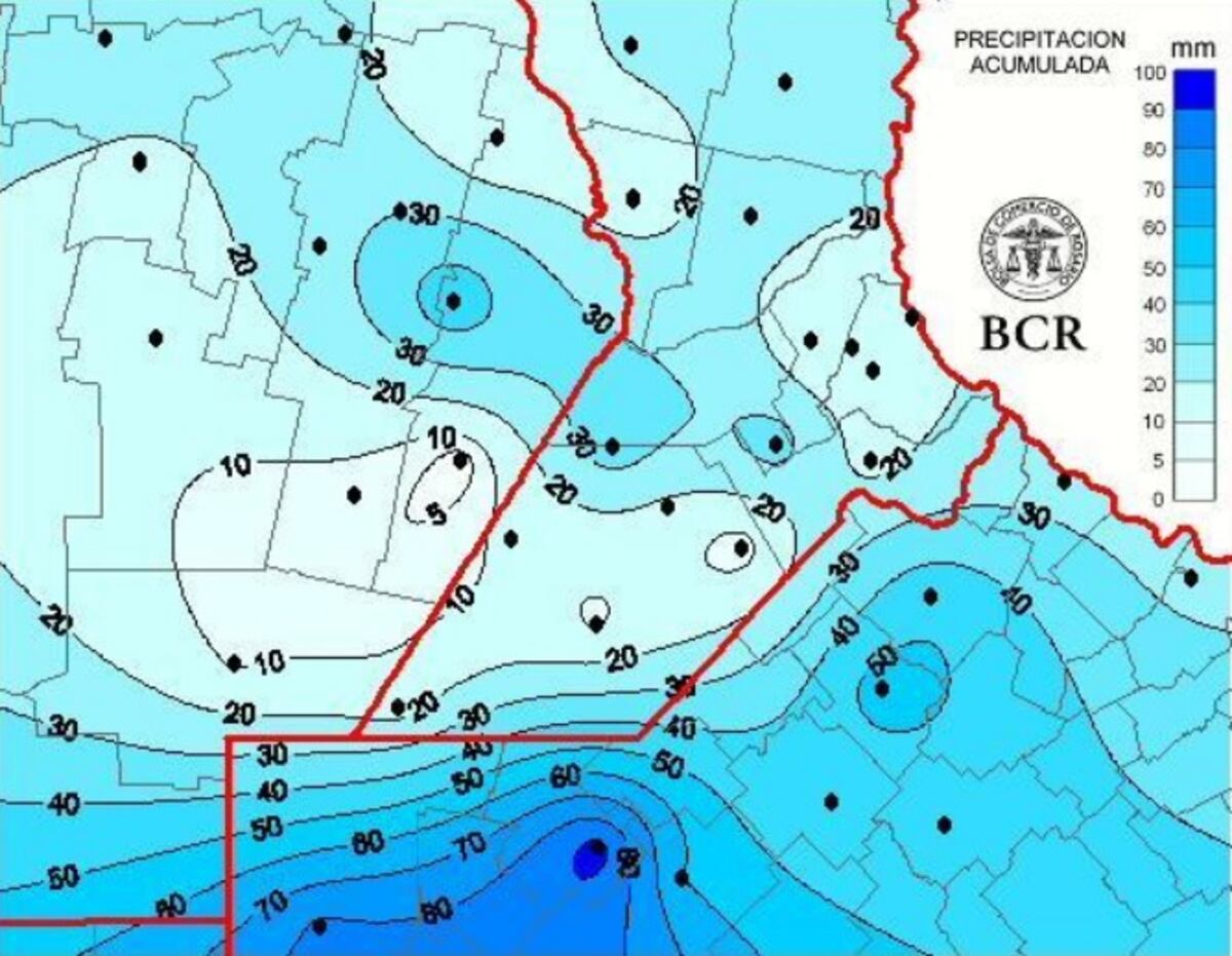 CULTIVOS. Precipitaciones acumuladas en la región núcleo. (Gentileza BCR)