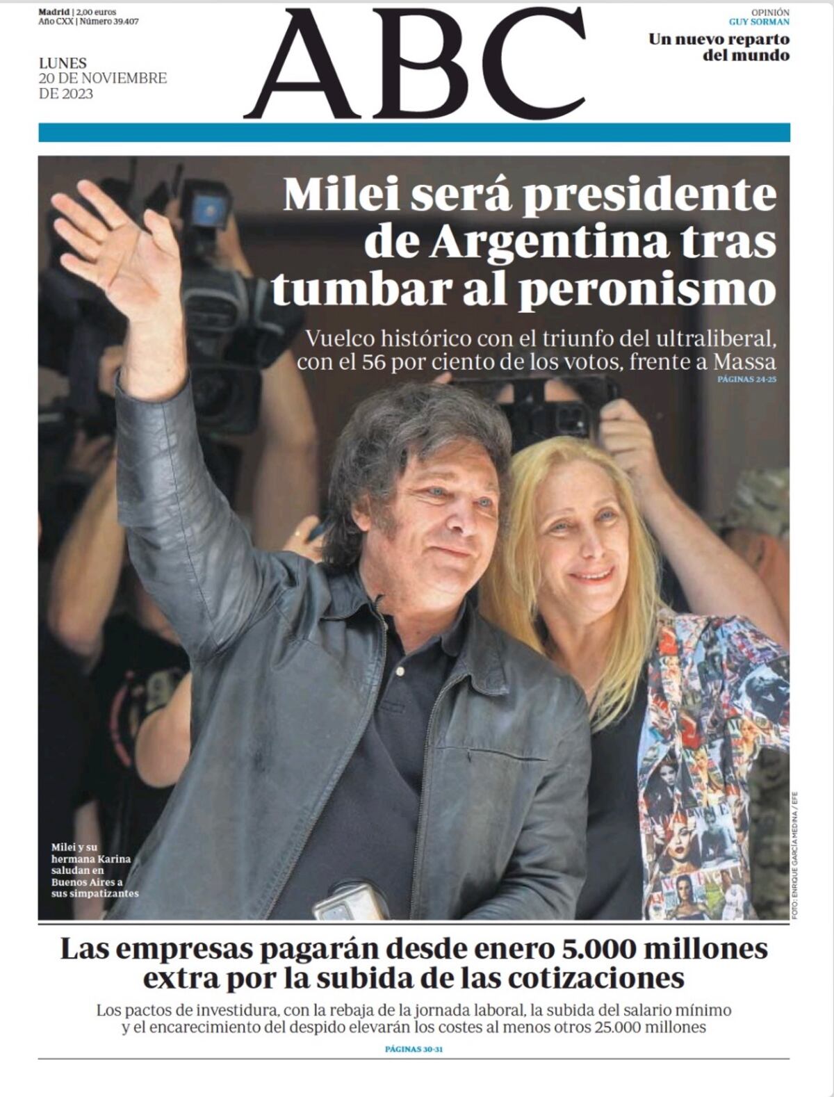 Las tapas de diarios con el triunfo de Milei.