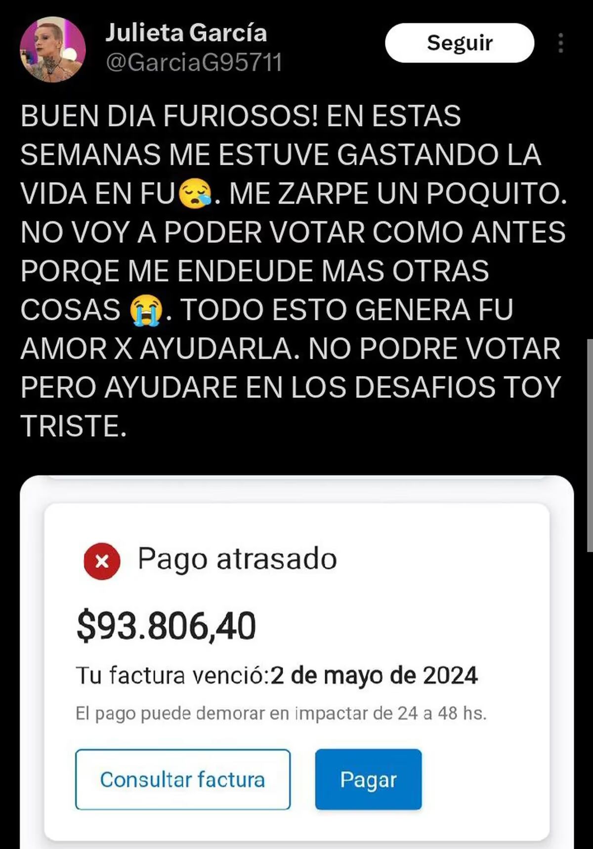 Una fanática de "Furia" se endeudó por casi $100 mil (Captura de pantalla)