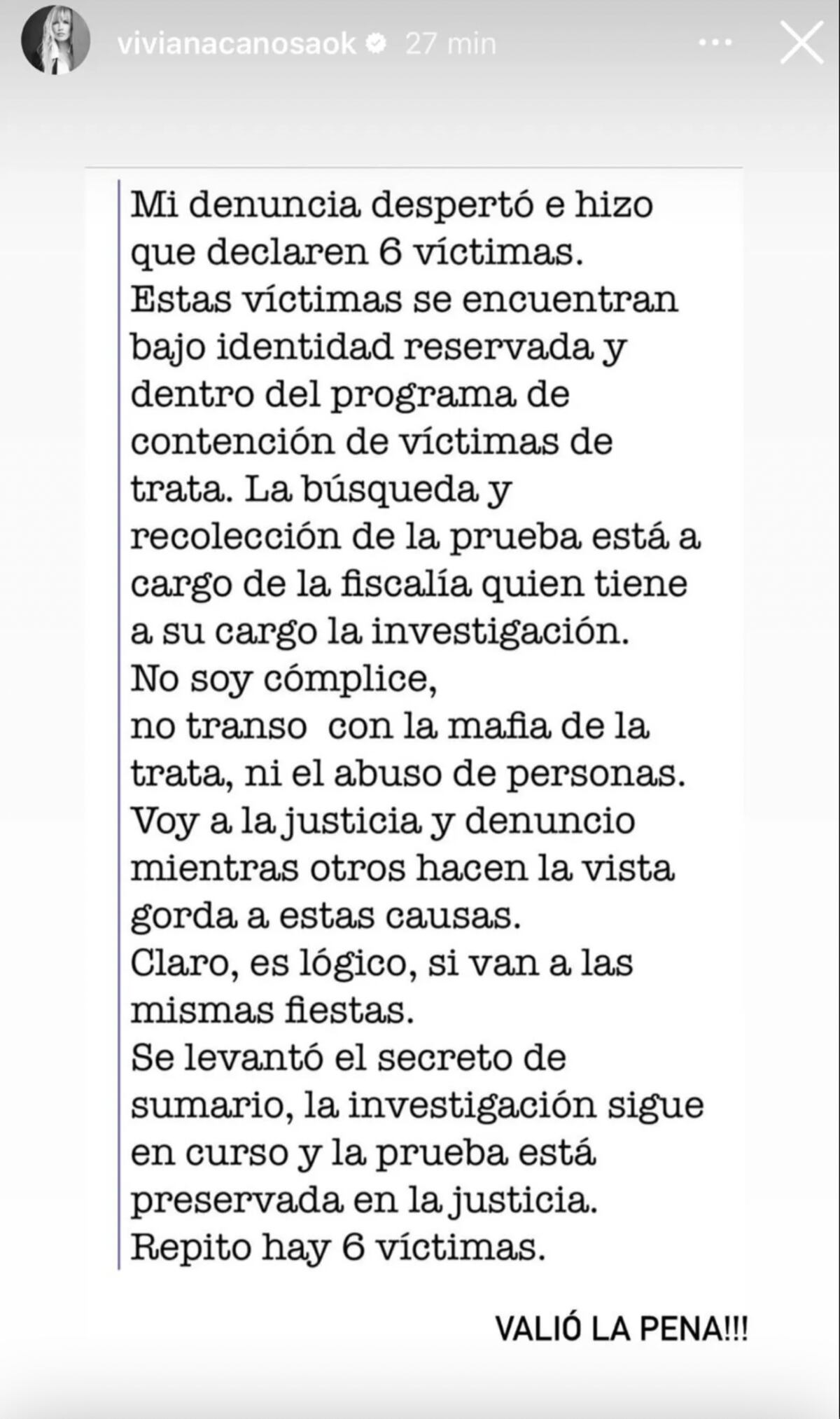 El descargo de Viviana Canosa luego de que se levantara el secreto de sumario de su denuncia a varias figuras el espectáculo por abuso de menores. (Foto: Captura de pantalla - Instagram)