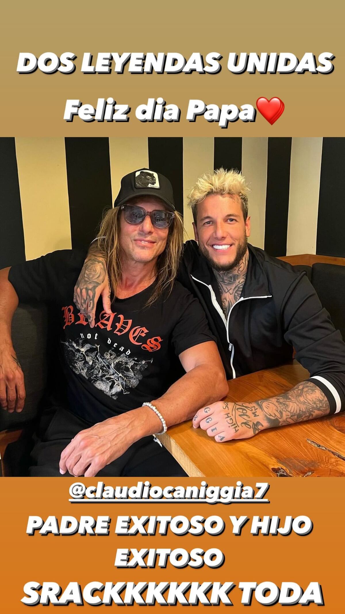 El particular saludo de Alex Caniggia para su papá Claudio.