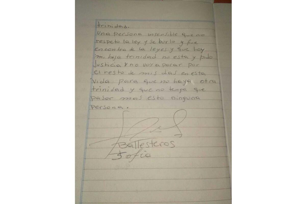 La carta que escribió para su hija Trinidad su mamá, Sofía. (Gentileza de la familia)
