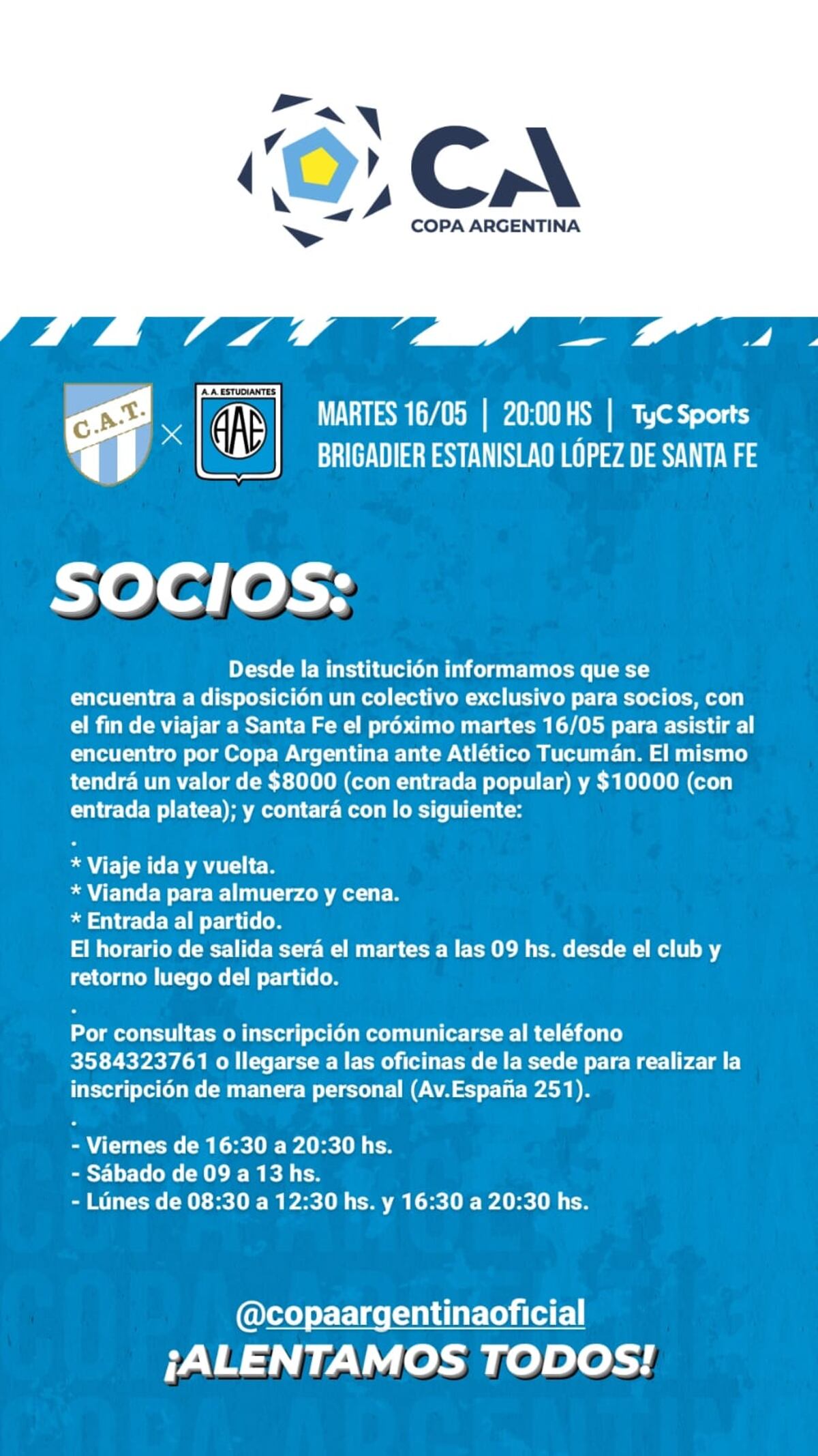 Estudiantes de Río Cuaro organiza un viaje para que sus hinchas viajen a Santa Fe
