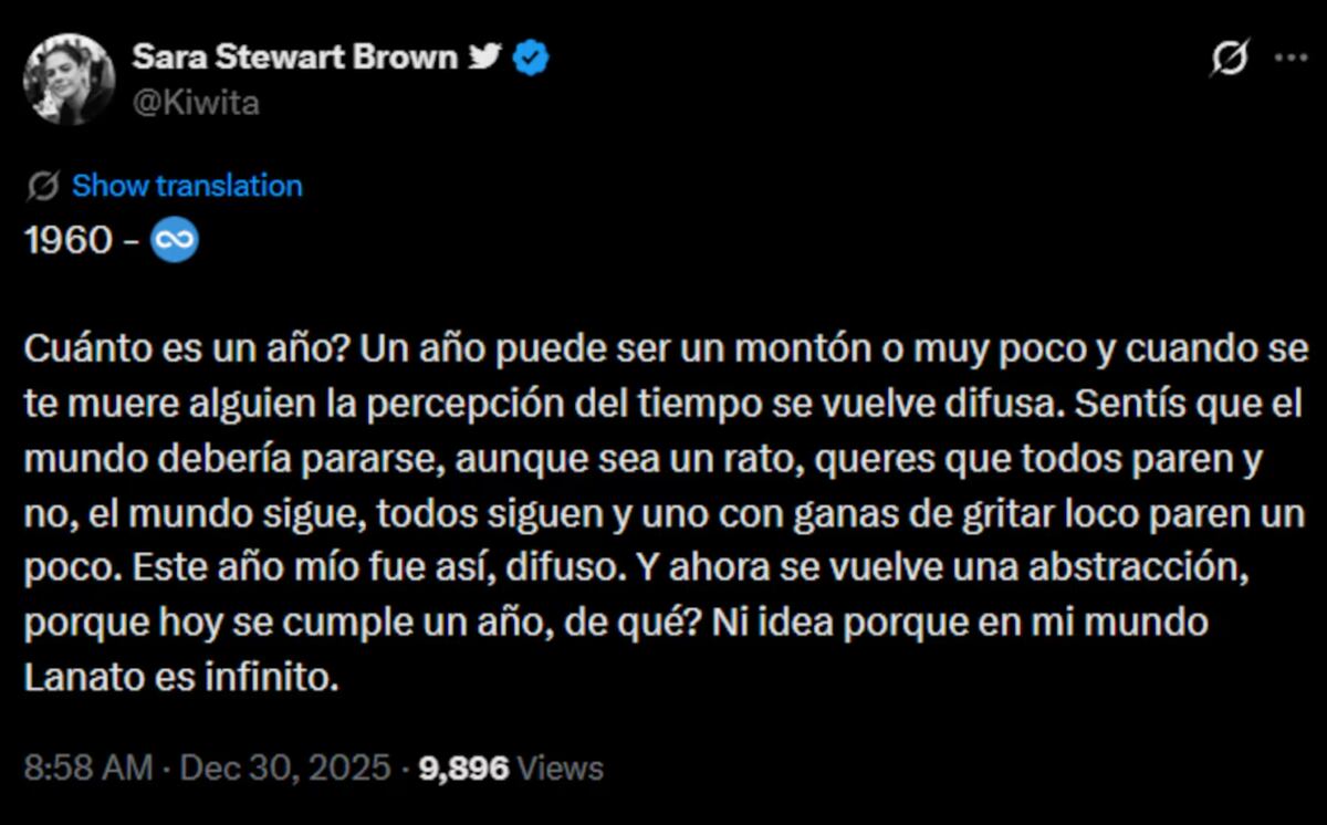 El texto que compartió Sara Stewart Brown para recordar a su expareja y padre de su hija, en el aniversario de su fallecimiento. (Foto: Captura de pantalla de X)