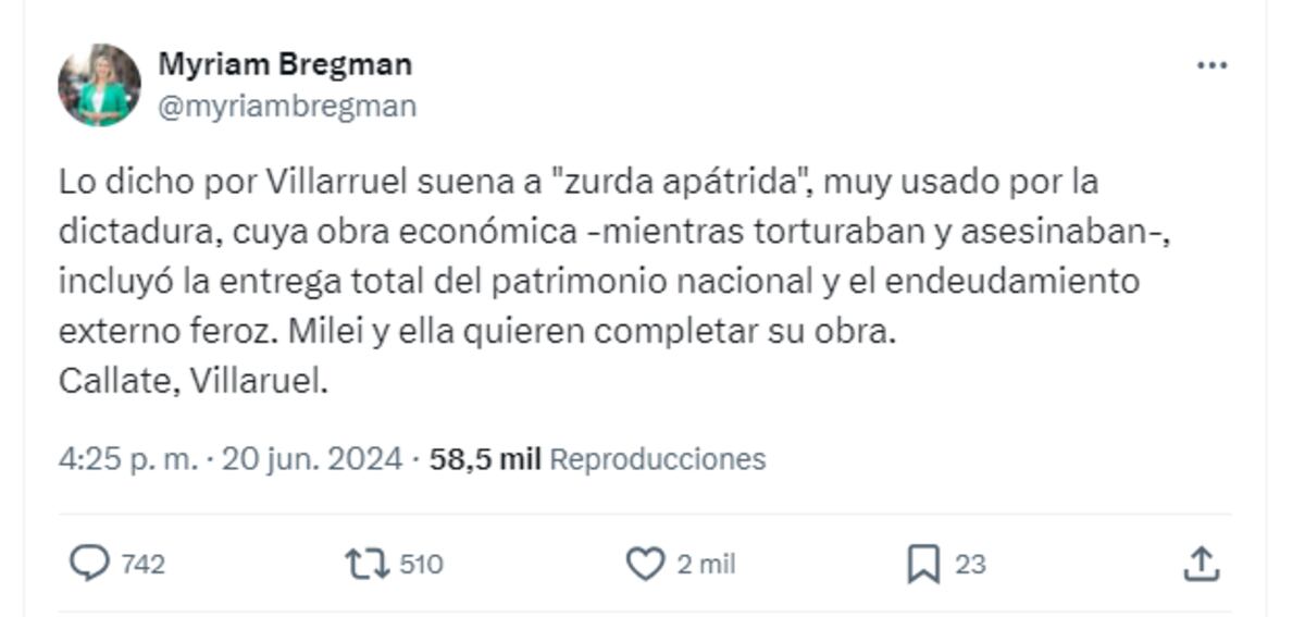 El cruce entre Victoria Villarruel y Myriam Bregman por el acto en Rosario en el Día de la Bandera. (Captura)